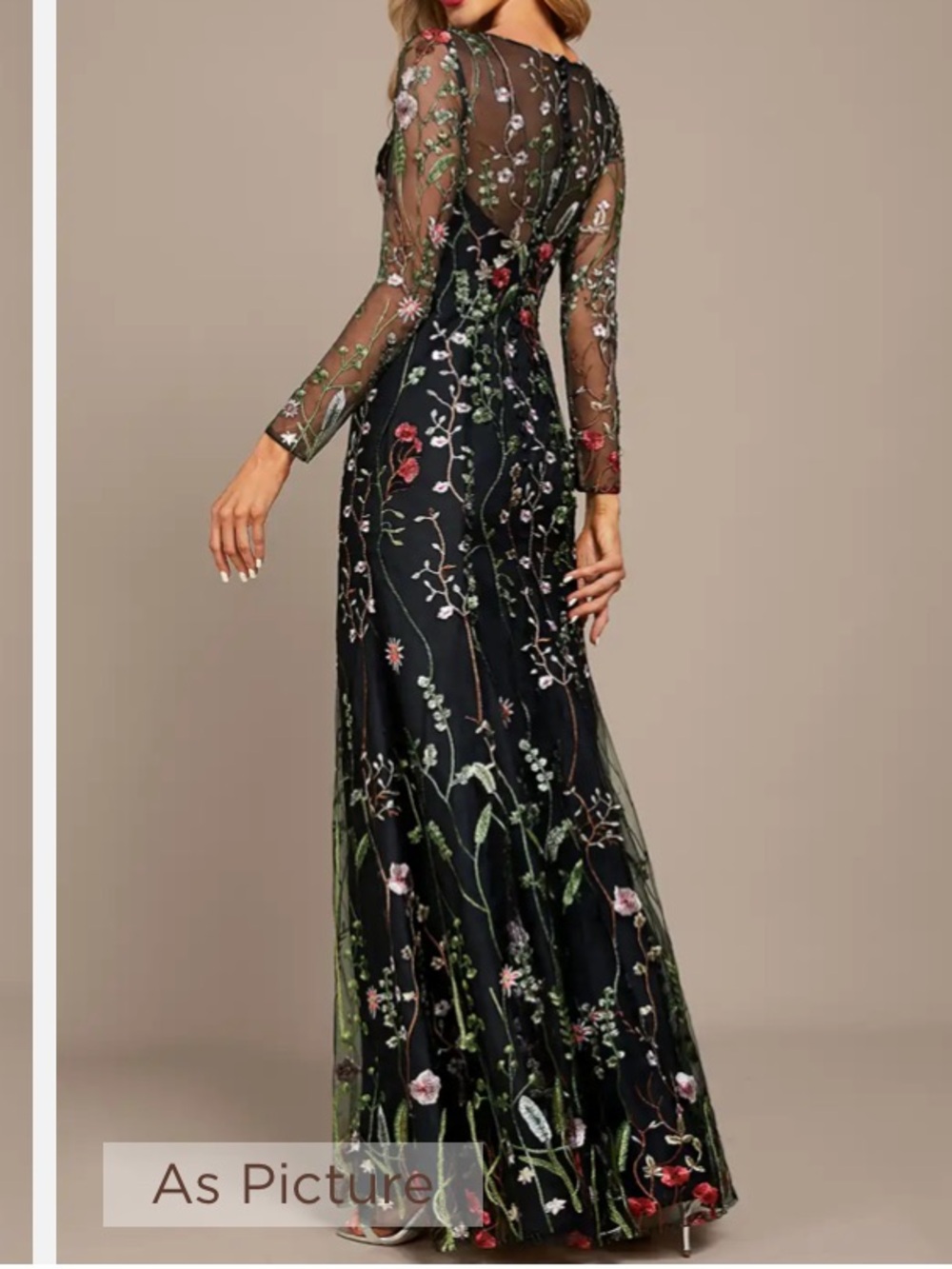 NWT JJ's House Antosia Black Lace floral Maxi Dress long sleeve size US 4 - Picture 3 of 12